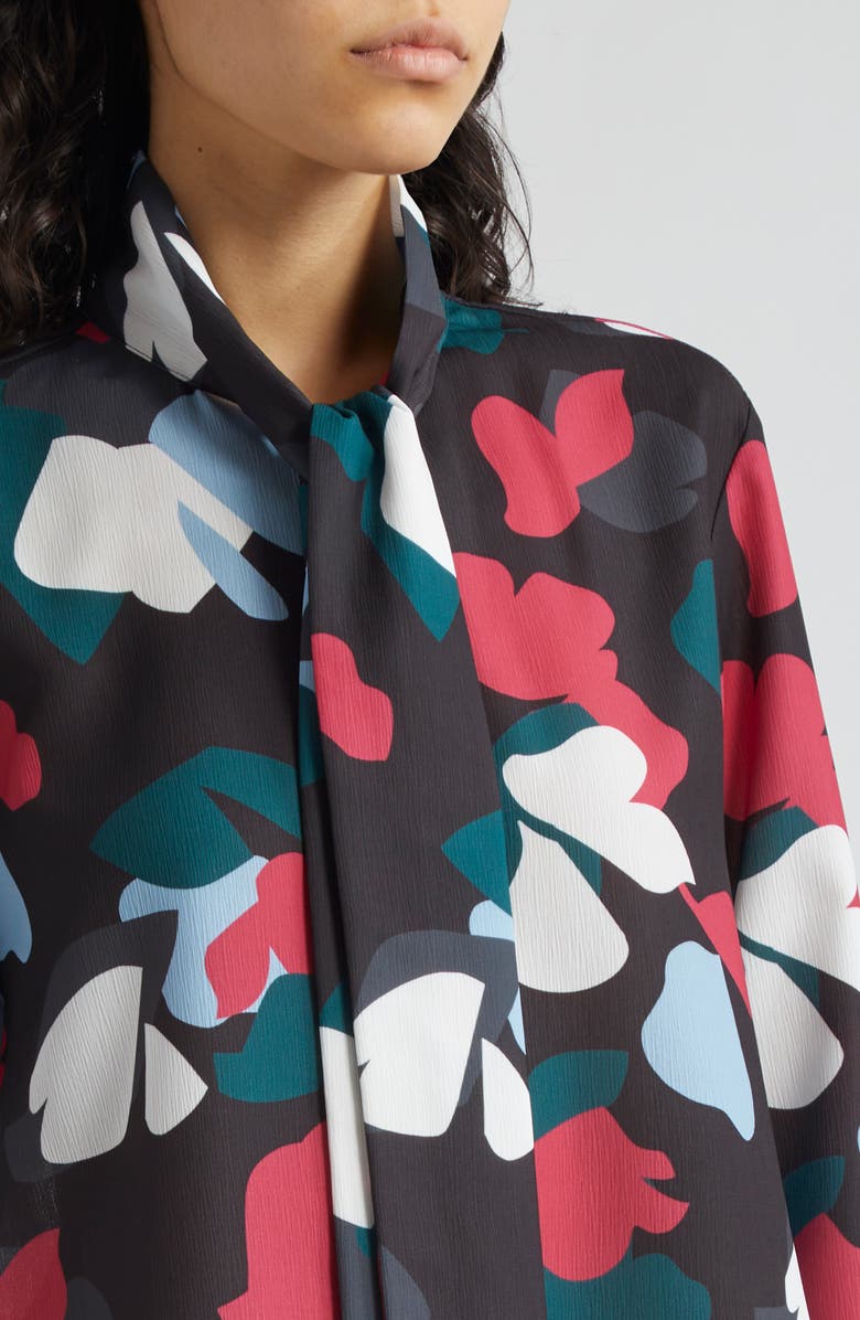 Emporio Armani Floral Tie Neck Crepe Shirt, Alternate, color, 