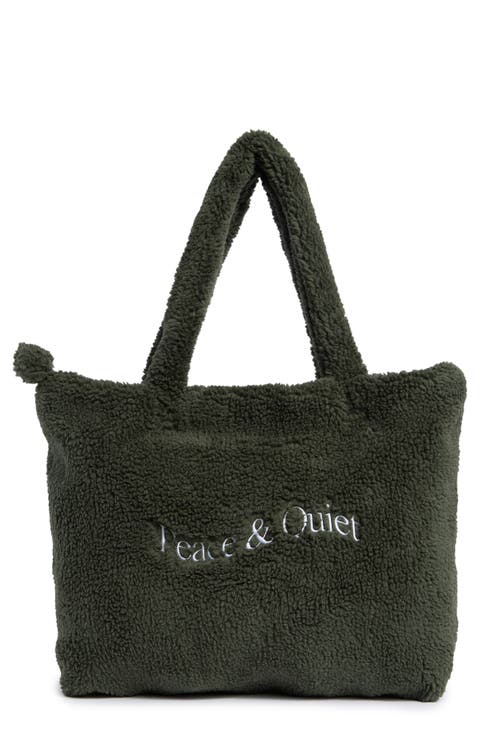 Wordmark Faux Shearling Tote Bag