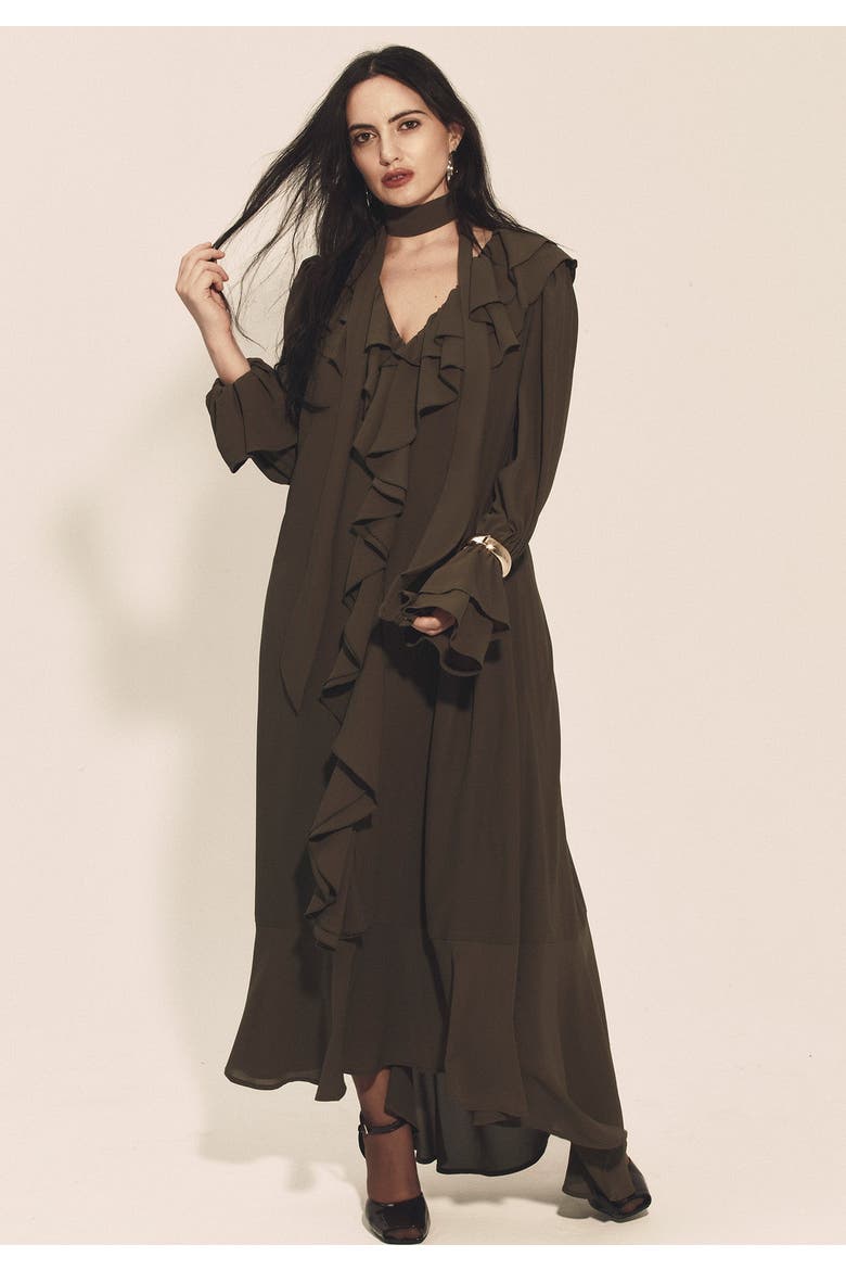 Cascading Ruffle Maxi Dress, Alternate, color, FOREST NIGHT