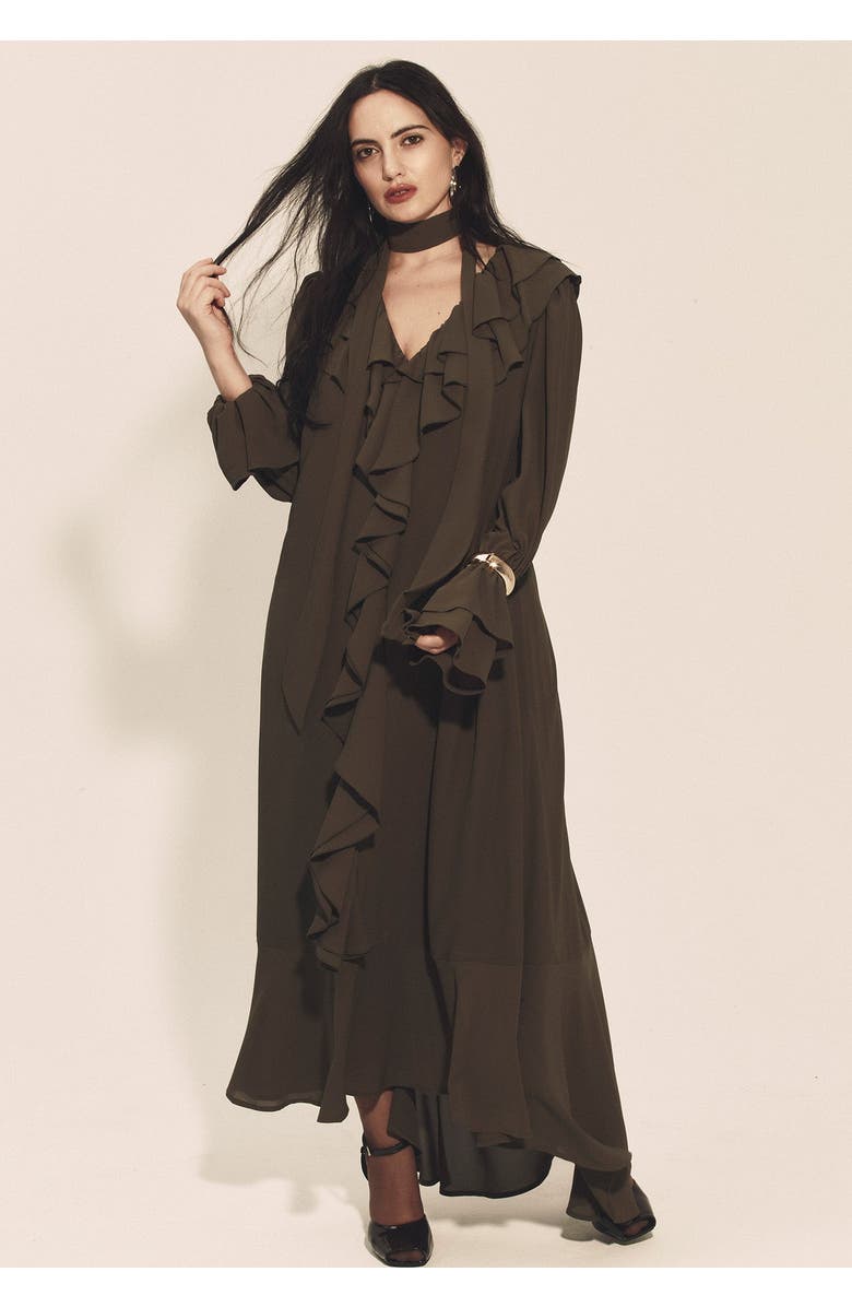 June + Vie Cascading Ruffle Maxi Dress, Alternate, color, Forest Night