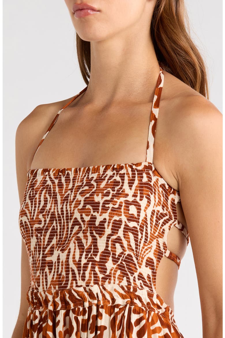 Strappy Smocked Maxi Dress, Alternate, color, CAYENNE CORALI