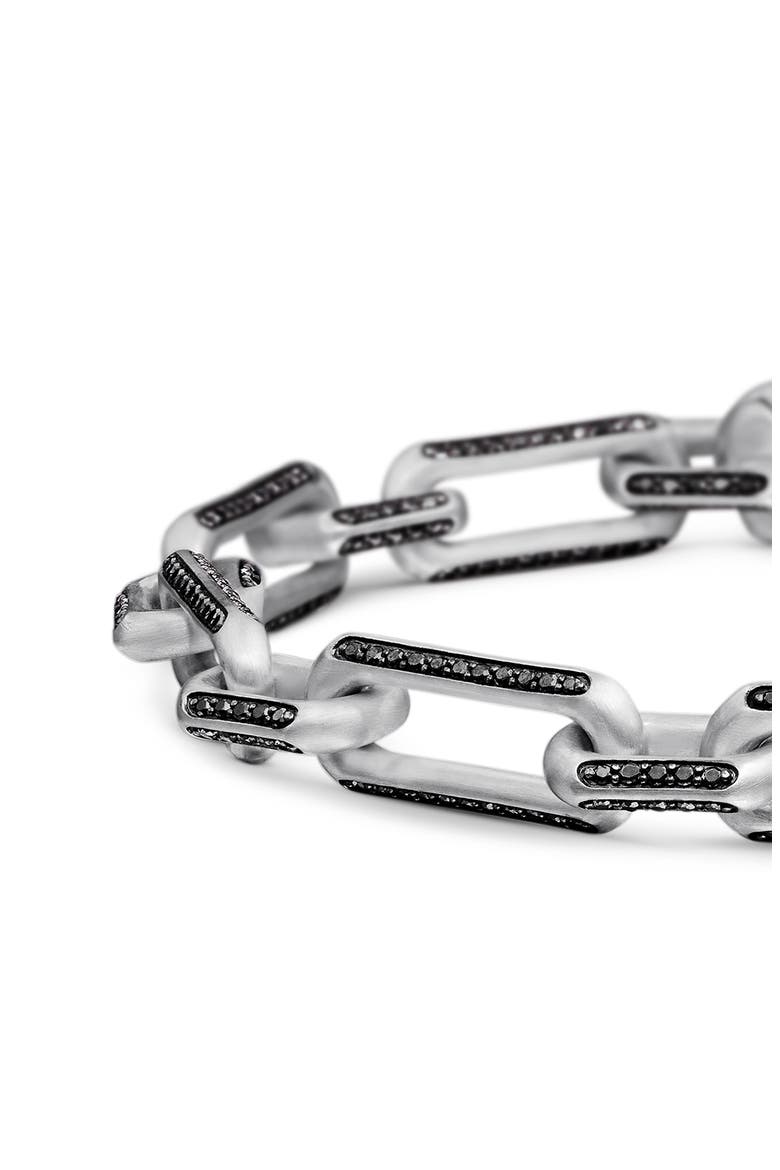 Men's Elongated Open Link Chain Bracelet with Pavé Black Diamonds, Alternate, color, STERLING SILVER