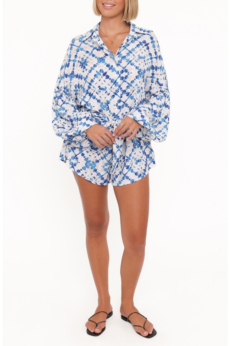 Tansy Abstract Print Long Sleeve Romper, Main, color, BLUE DIAMOND