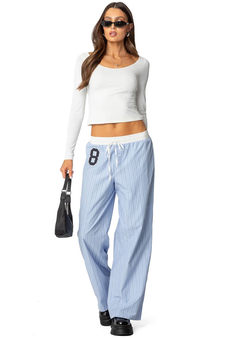 Contrast Waist Stripe Wide Leg Sweatpants, Alternate, color, BLUE