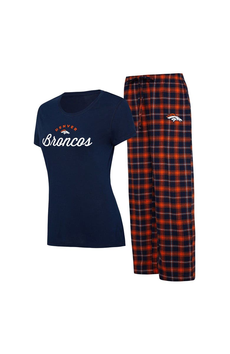 CONCEPTS SPORT Women's Concepts Sport Navy/Orange Denver Broncos Arctic T-Shirt & Flannel Pants Sleep Set, Main, color,