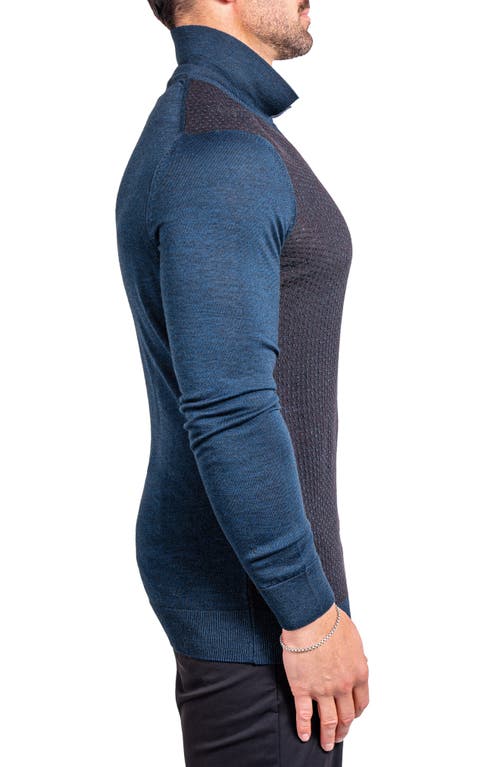 Maceoo Knitted Passion Merino Wool Quarter Zip Sweater In Blue