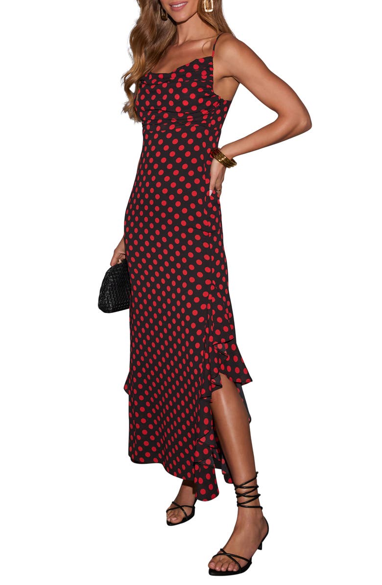 VICI Collection Amala Dot Ruffle Maxi Dress, Alternate, color, 