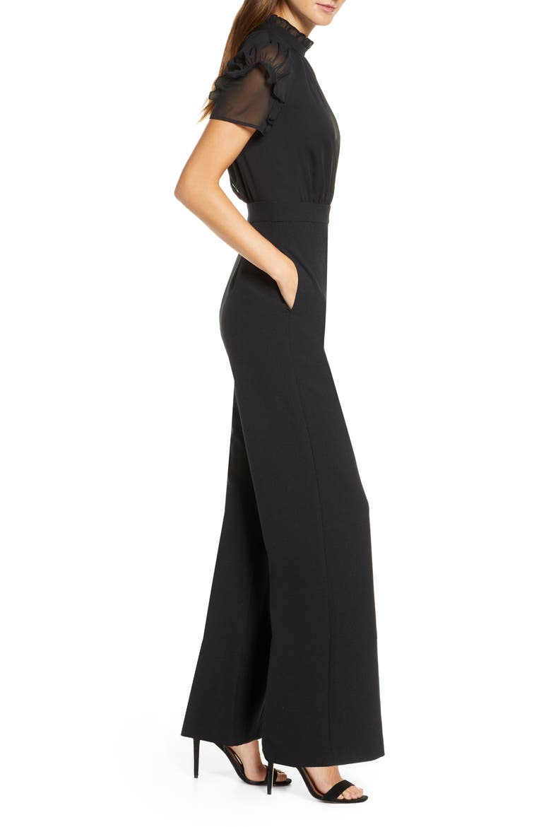 Chiffon & Crepe Jumpsuit, Alternate, color, BLACK