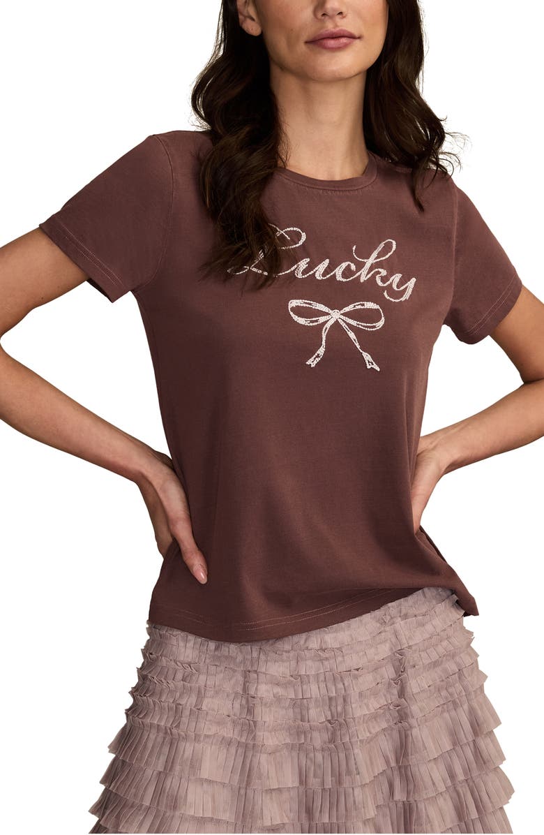 Lucky Brand Classic Lucky Bow T-Shirt, Main, color, Bitter Chocolate