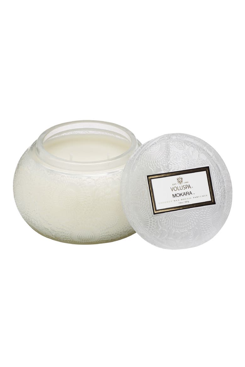 Japonica Chawan Bowl Two-Wick Embossed Glass Candle, Main, color, MOKARA