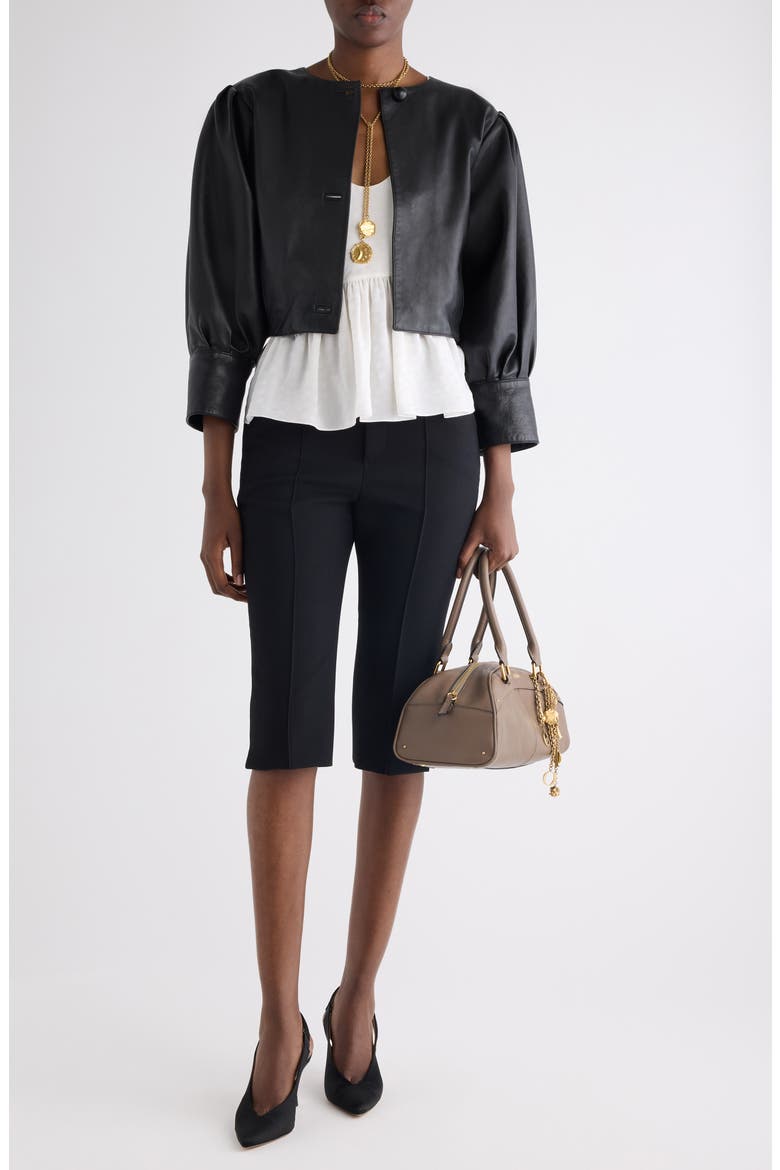Plongé Lambskin Leather Short Jacket, Alternate, color, BLACK