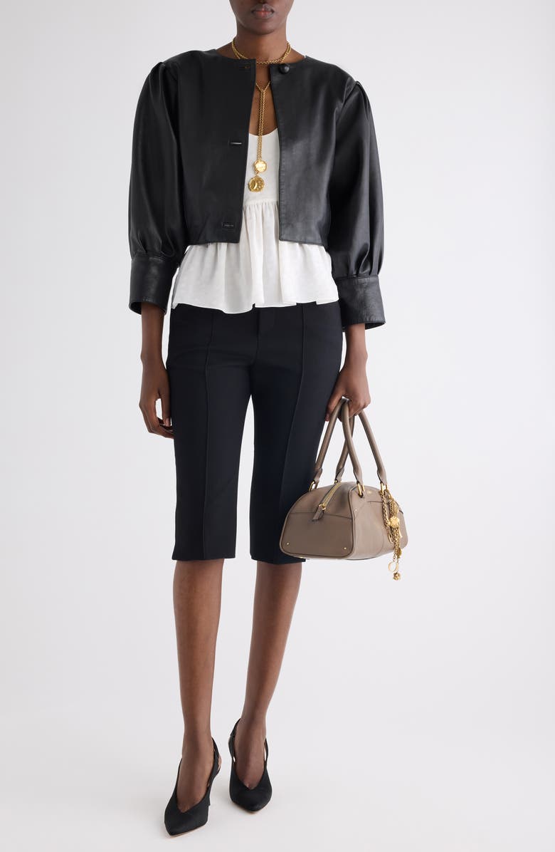Chloé Plongé Lambskin Leather Short Jacket, Alternate, color, Black