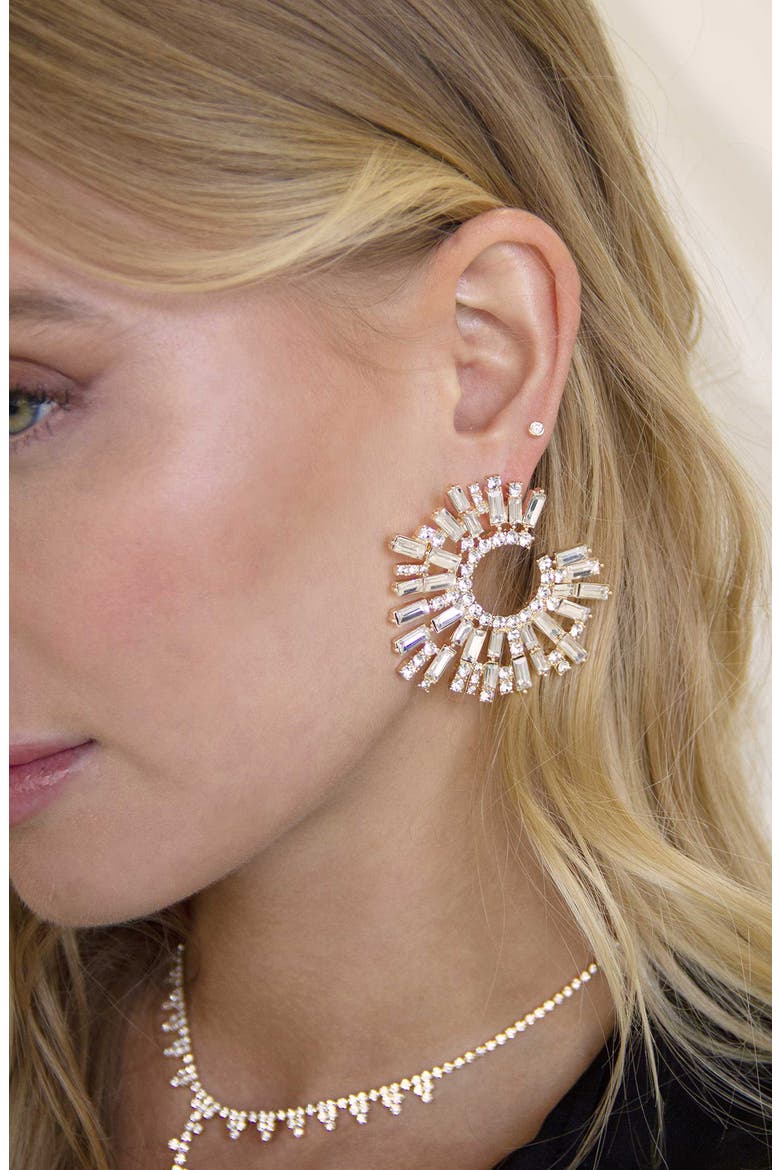 Crystal Frontal Hoop Earrings, Alternate, color, GOLD