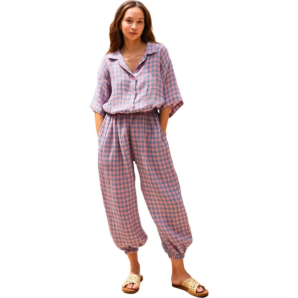 Pink Haley Vanessa Linen Gingham Balloon Pants In Multi