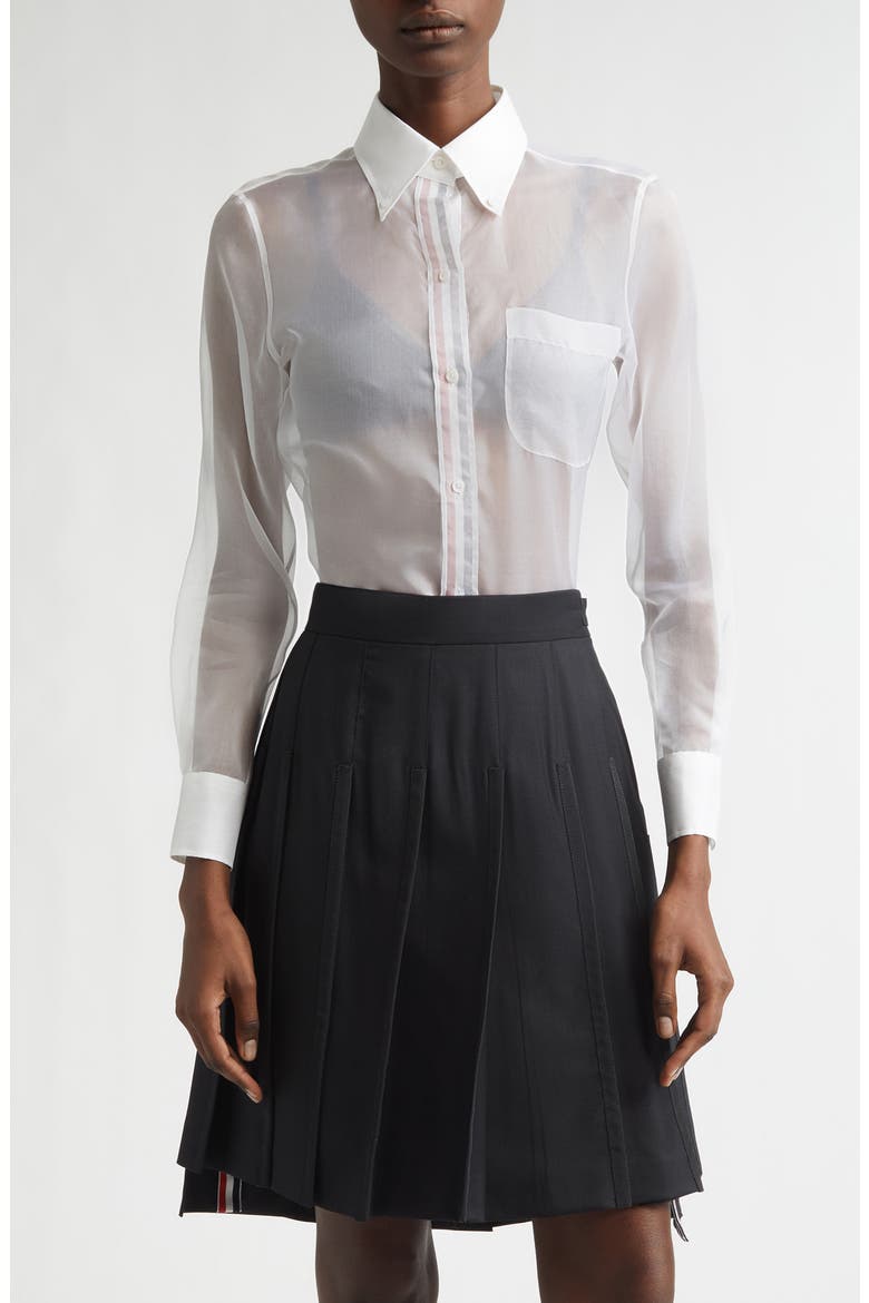 Silk Organza Button-Up Shirt, Main, color, WHITE