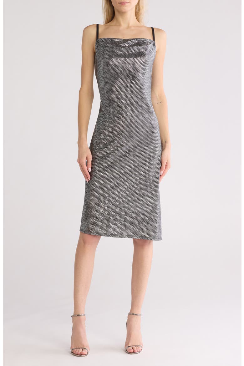 Metallic Pleated Midi Slipdress, Main, color, BLACK/ SILVER