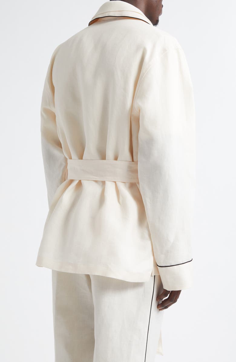 Dolce&Gabbana Belted Linen & Silk Pajama Jacket, Alternate, color, W0001 Natural White