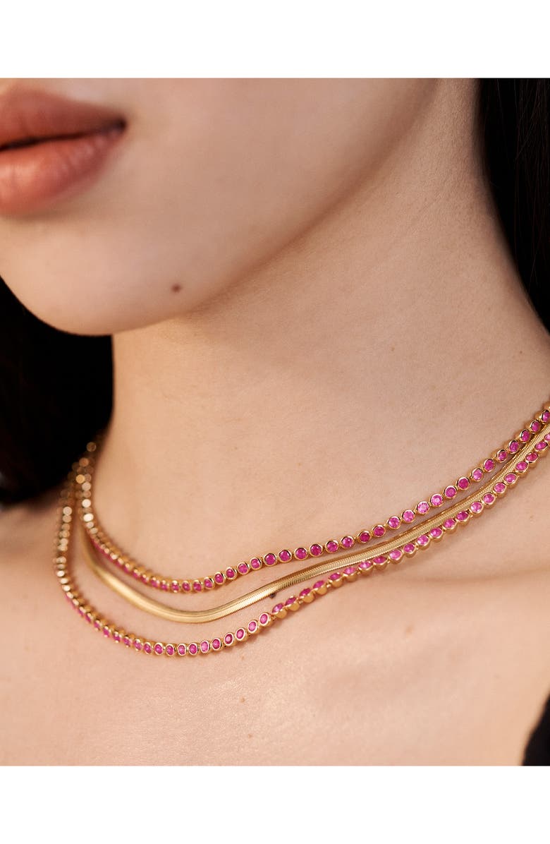 Monica Vinader Essential Stone Tennis Necklace, Alternate, color, 18Ct Gold Vermeil/ Ss/ Pink