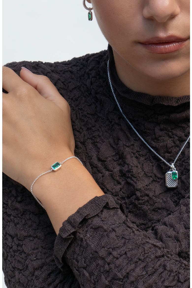 Green Garnet Octagon Chain Bracelet, Alternate, color, Sterling Silver