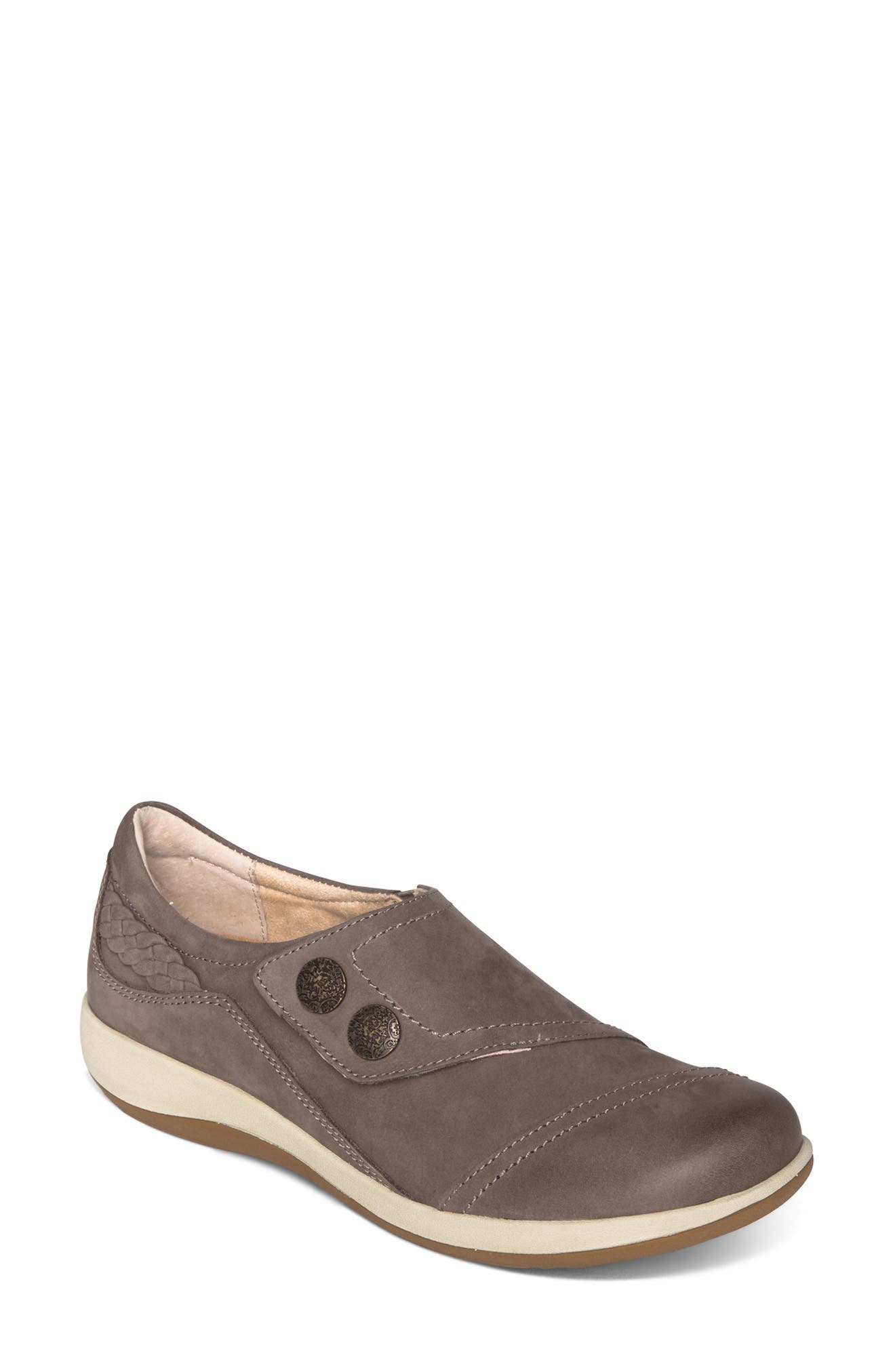 Karina Monk Strap Flat, Main, color, WARM GREY