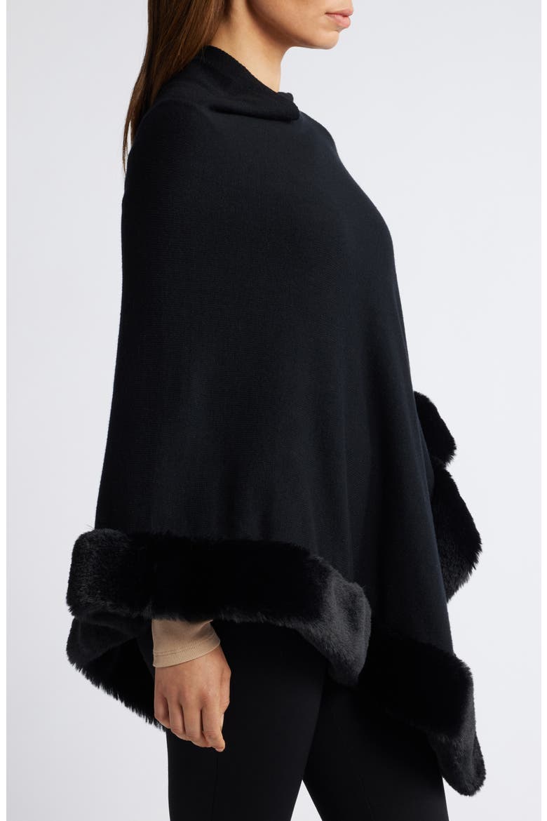 Faux Fur Trim Poncho, Alternate, color, ANNE BLACK