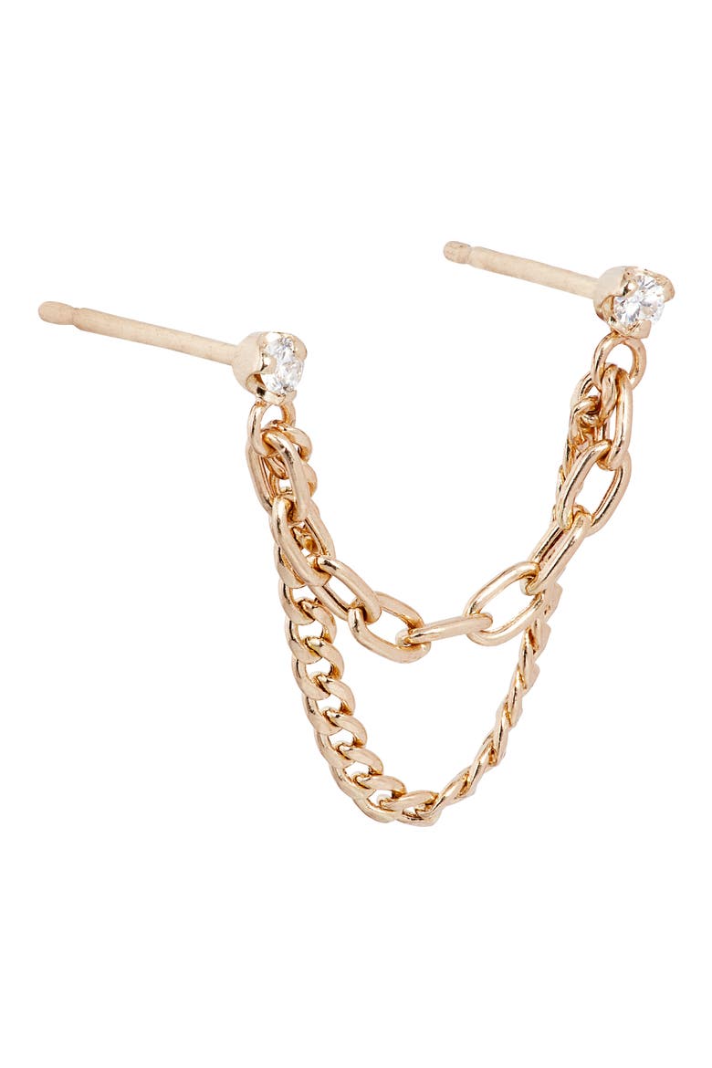 Single Diamond & Mixed Chain Double Stud Earring, Alternate, color, YELLOW