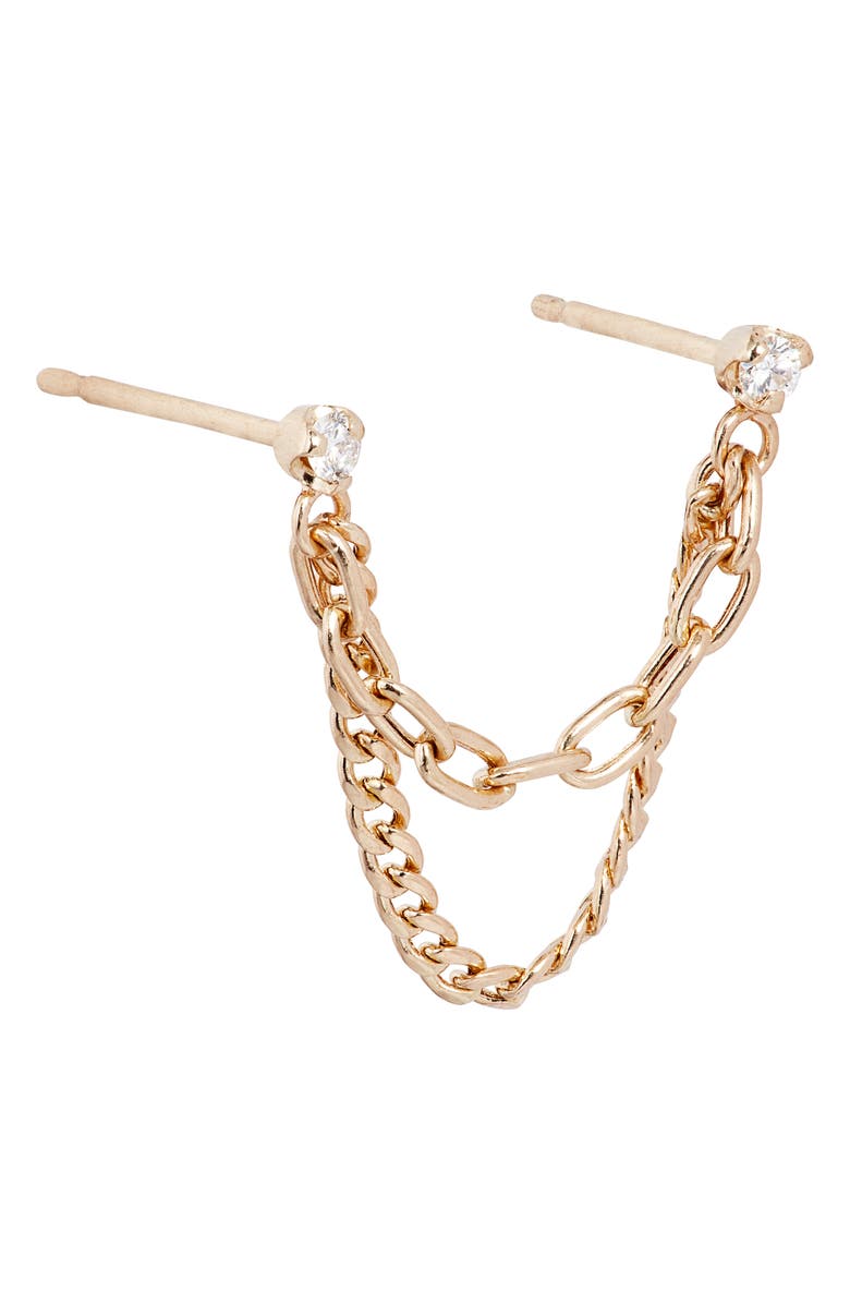 Zoë Chicco Single Diamond & Mixed Chain Double Stud Earring, Alternate, color, 14K Yellow Gold