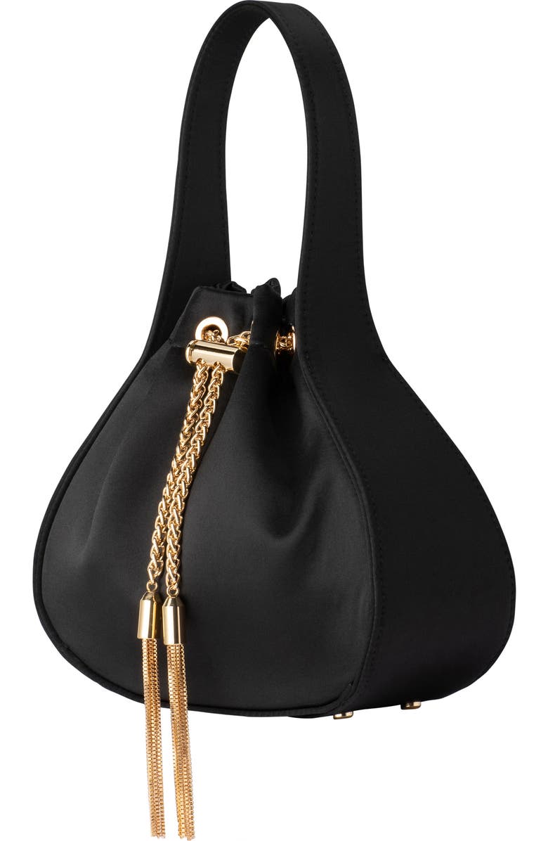 Olga Berg Miki Satin Drawstring Clutch, Alternate, color, Black