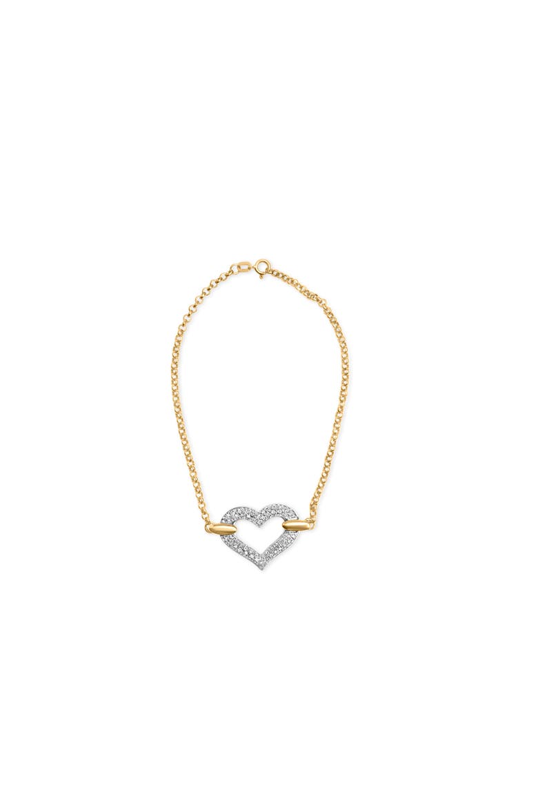 10K Two Tone Gold 1/4 Cttw Diamond Encrusted Heart Charm Bracelet, Main, color, Yellow