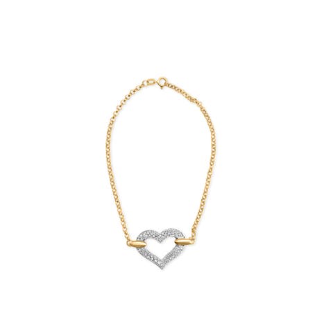 10K Two Tone Gold 1/4 Cttw Diamond Encrusted Heart Charm Bracelet