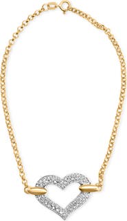 Haus of Brilliance 10K Two Tone Gold 1/4 Cttw Diamond Encrusted Heart Charm Bracelet