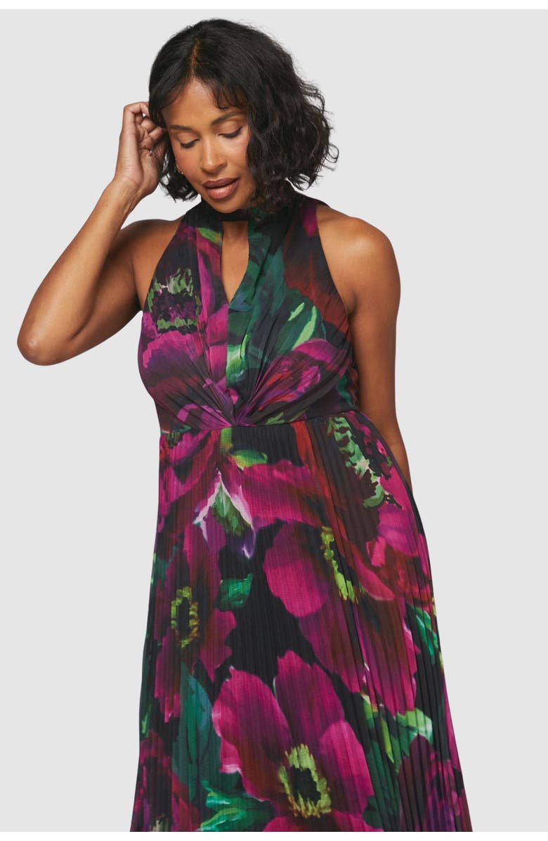 Wallis Floral Print Pleated Maxi Dress, Alternate, color, Black