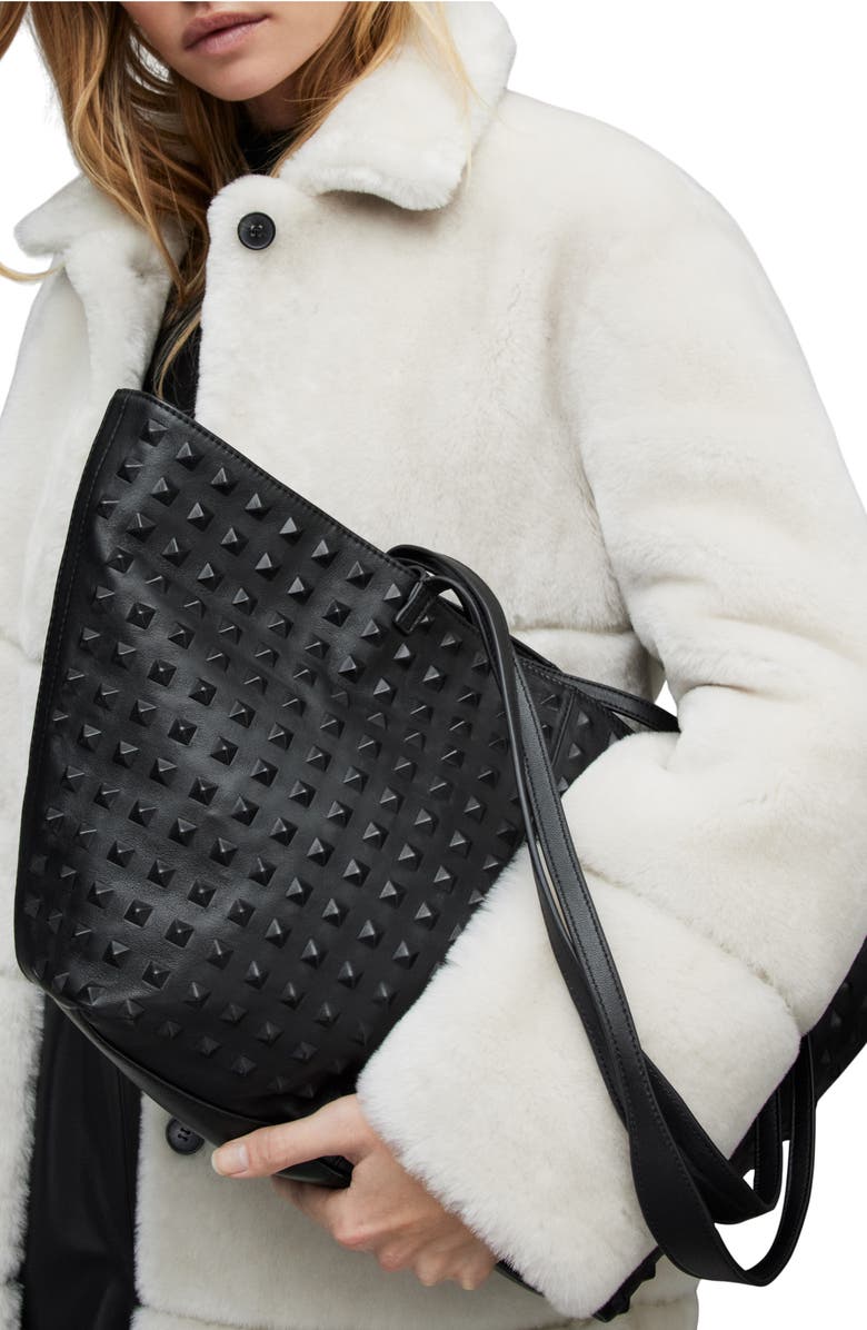 AllSaints Hannah Stud Leather Tote, Alternate, color,