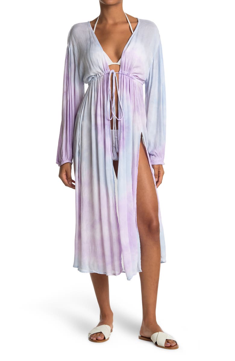 BOHO ME Open Front Tie Dye Cover Up, Main, color, Lavender