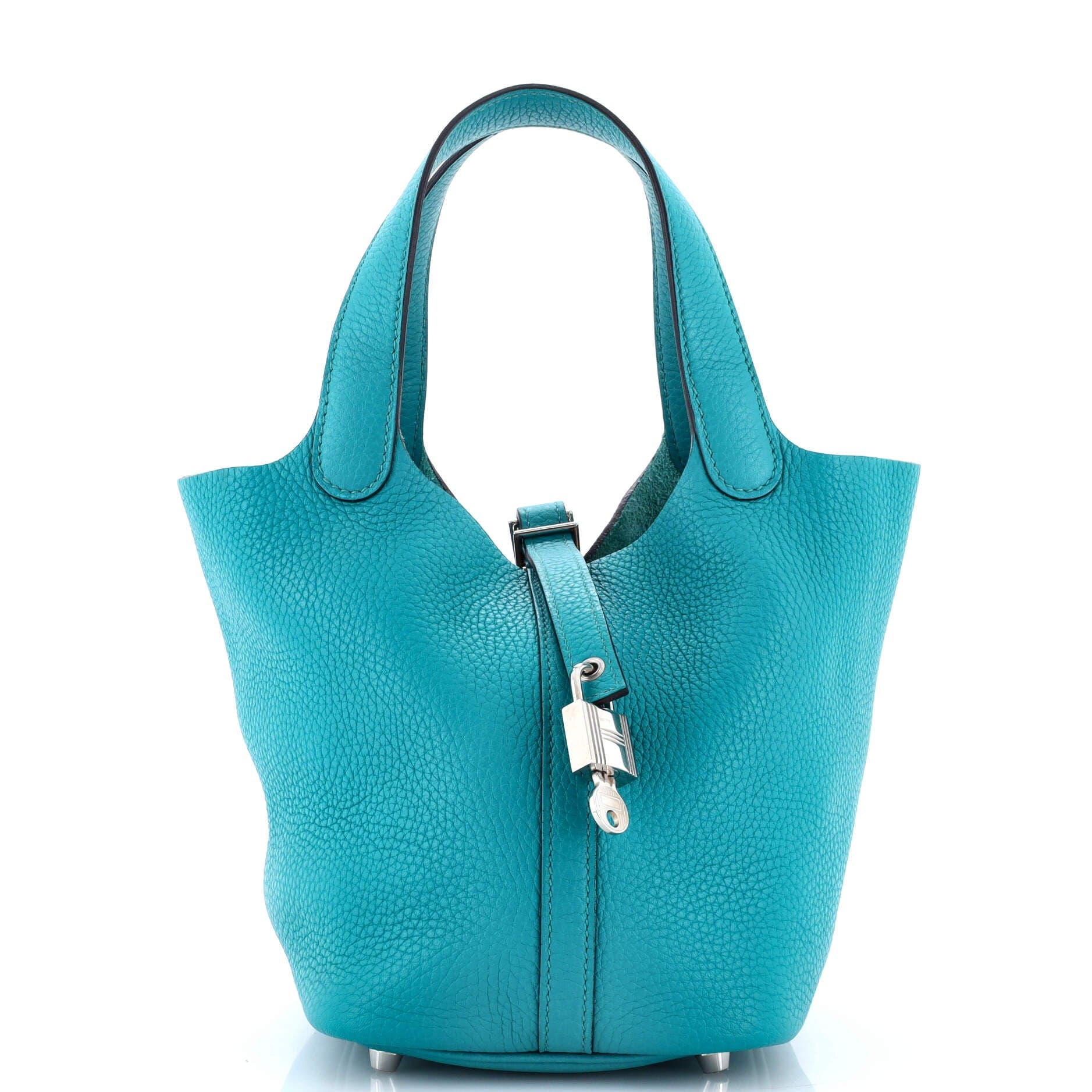 Pre-Owned Hermes Picotin Lock Bag Clemence PM, Main, color, Bleu Paon