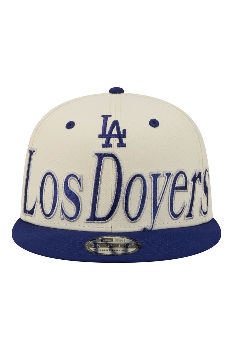 Men's New Era Cream Los Angeles Dodgers Oversized Slogan 9FIFTY Snapback Hat, Alternate, color, Cream