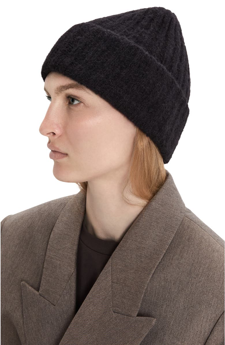 HYER GOODS Upcycled Alpaca Chunky Wool Rib Beanie, Alternate, color, Heather Black
