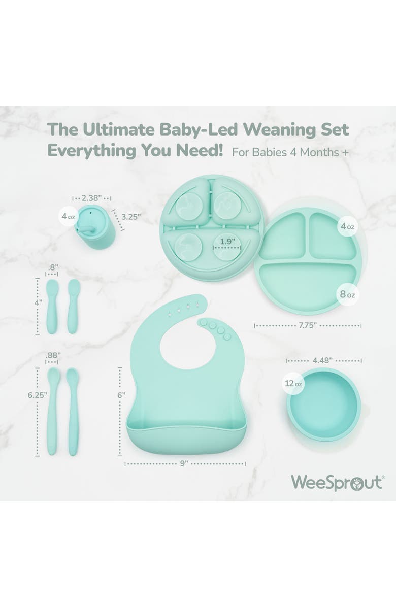 WeeSprout Silicone Baby Feeding Set, Develops Self Feeding Skills, BPA-Free, 8-Piece, Alternate, color, Mint