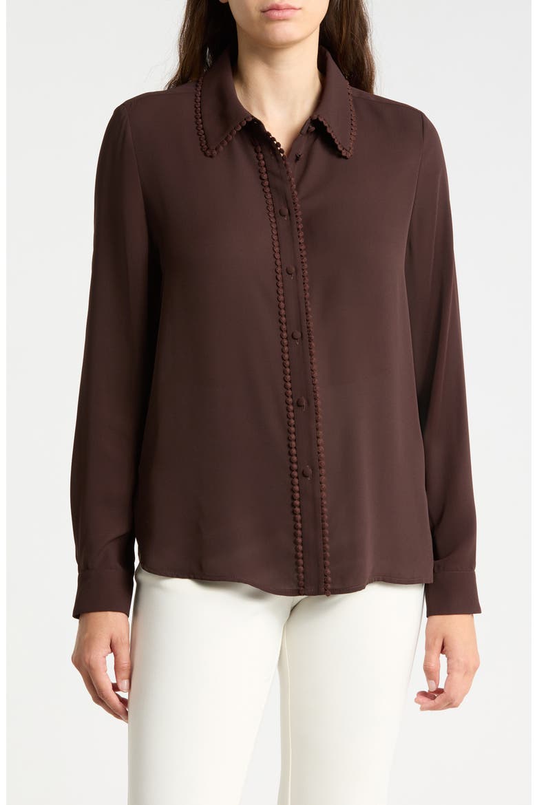 Lace Trim Button-Up Shirt, Main, color, DK CHOCOLATE