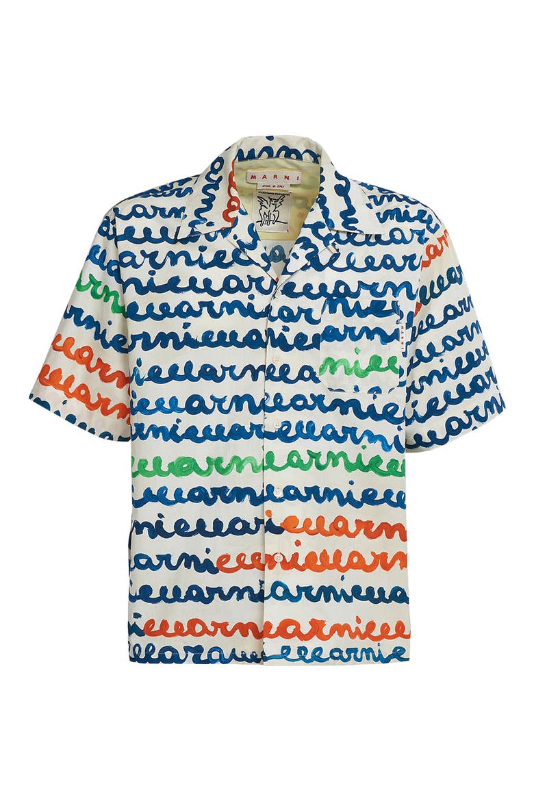 Logo Stripe Cotton Camp Shirt, Alternate, color, IVORY