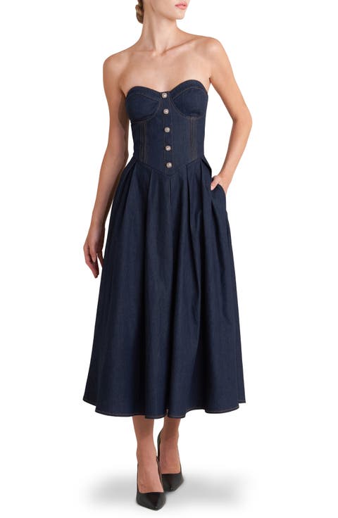 Strapless Denim Midi Dress