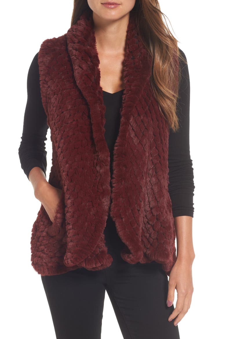 Faux Fur Vest, Main, color, WINE
