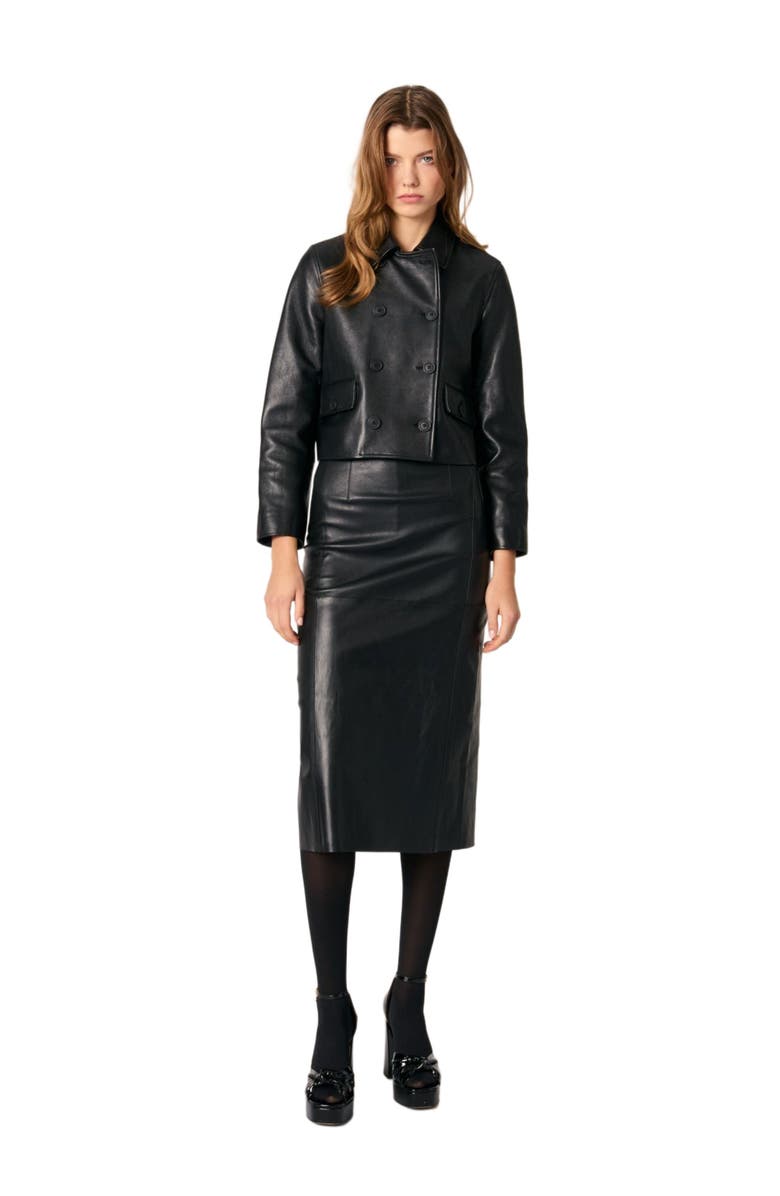 maje Cropped leather jacket, Main, color, Black