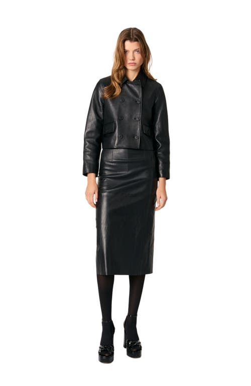 Maje Vaban Double-breasted Leather Blazer In Black