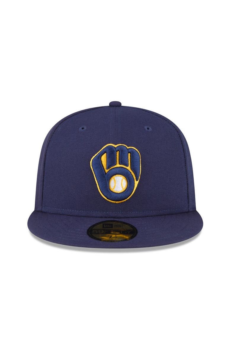 Men's New Era Navy Milwaukee Brewers Throwback Authentic Collection 59FIFTY Fitted Hat, Alternate, color, Navy