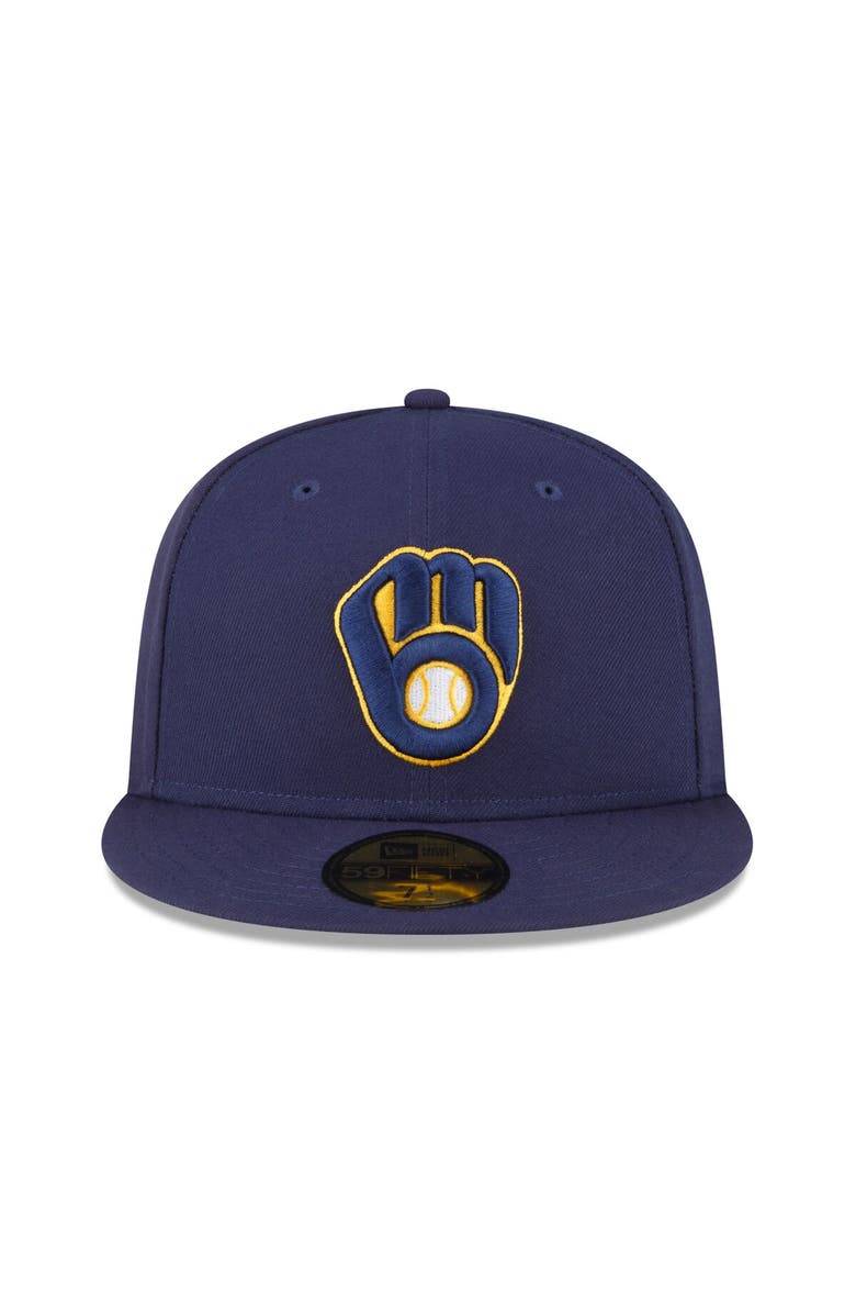 New Era Men's New Era Navy Milwaukee Brewers Throwback Authentic Collection 59FIFTY Fitted Hat, Alternate, color, 