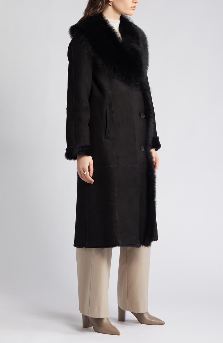 HiSO Libra Longline Genuine Shearling Coat, Alternate, color, Jet Suede Toscana Rasado