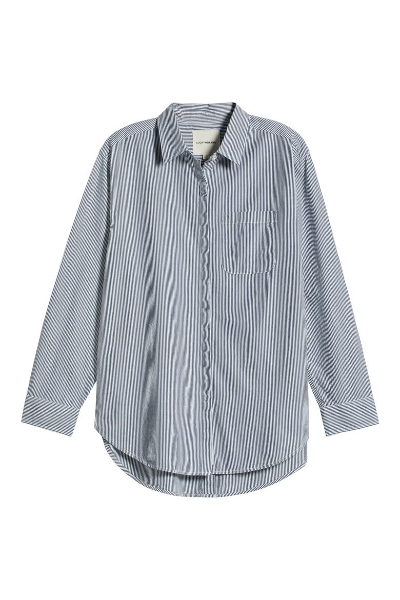 Stripe Oversize Button Back Cotton Button-Up Shirt, Alternate, color, NAVY STRIPE