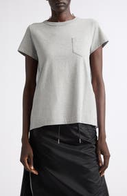 Sacai Mixed Media Pleated Poplin & Jersey Pocket T-Shirt