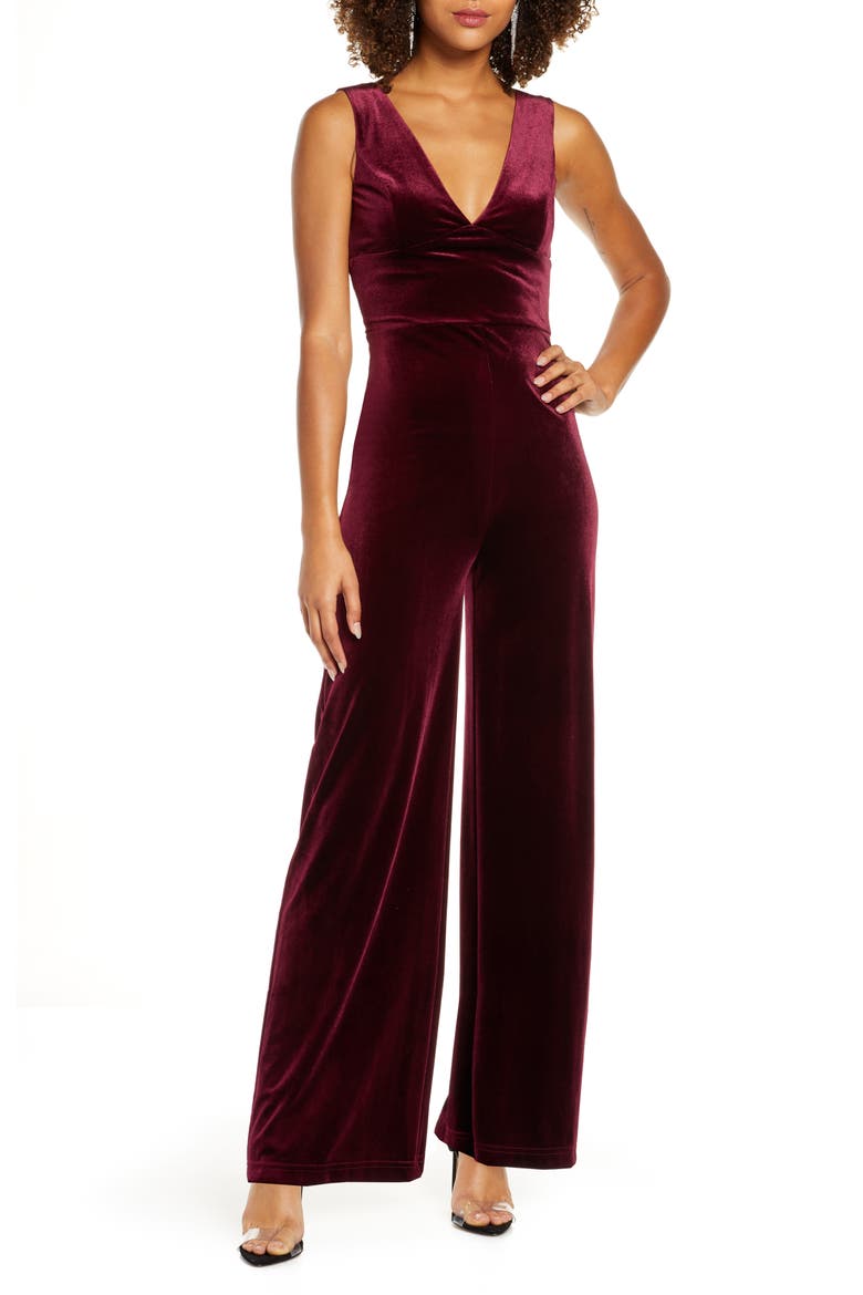 Kiss Me at Midnight Velvet Jumpsuit, Main, color, BURGUNDY